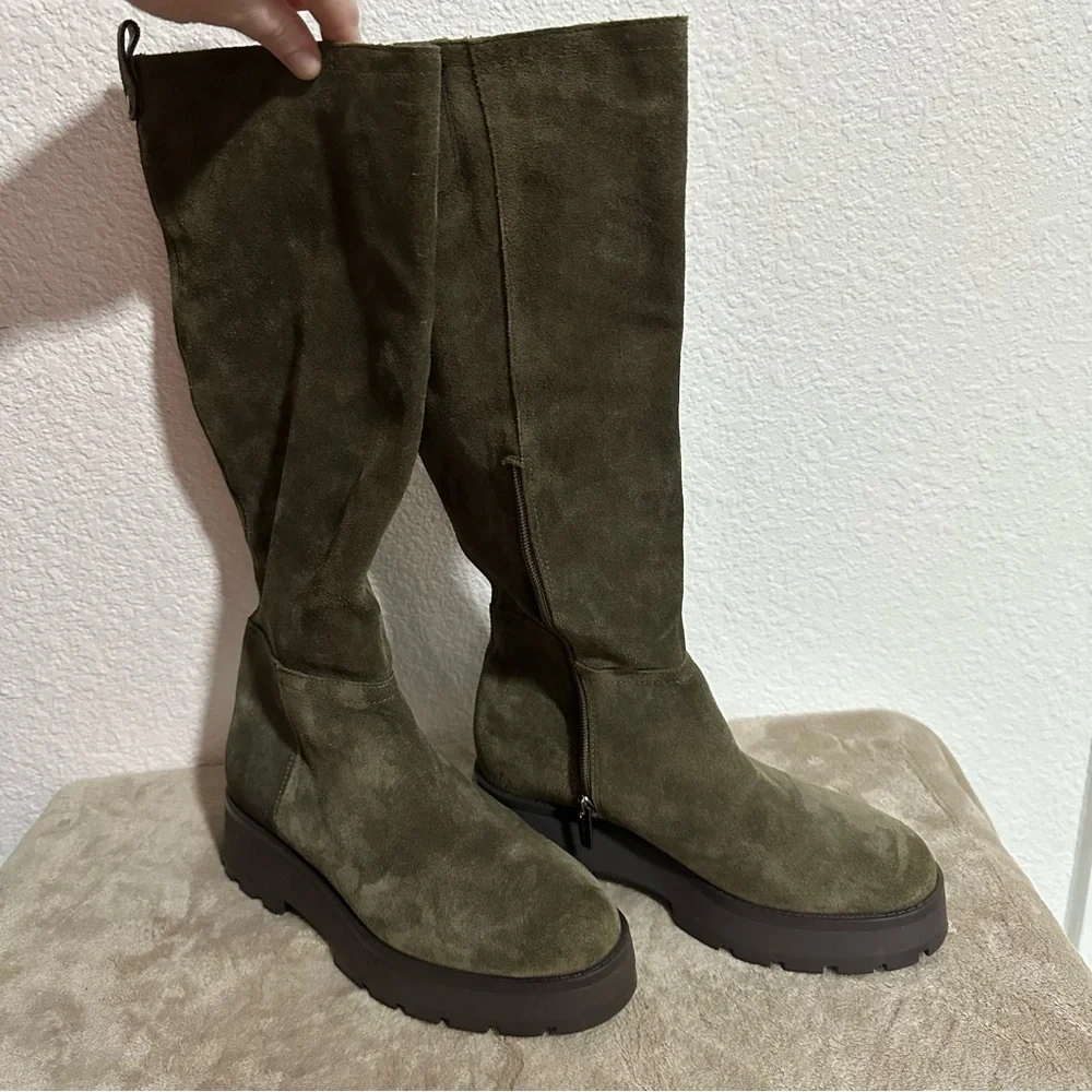 VINCE‎ CAMUTO Women Size 7M Green Suede Nettrio Platform Lug Sole Knee-High Boot